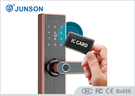 Tuya APP IC Card Fingerprint Door Locks Aluminum Alloy Handle Red Copper