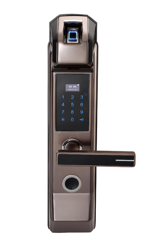 500DPI Fingerprint Keypad Door Locks FCC Zinc Alloy Brown